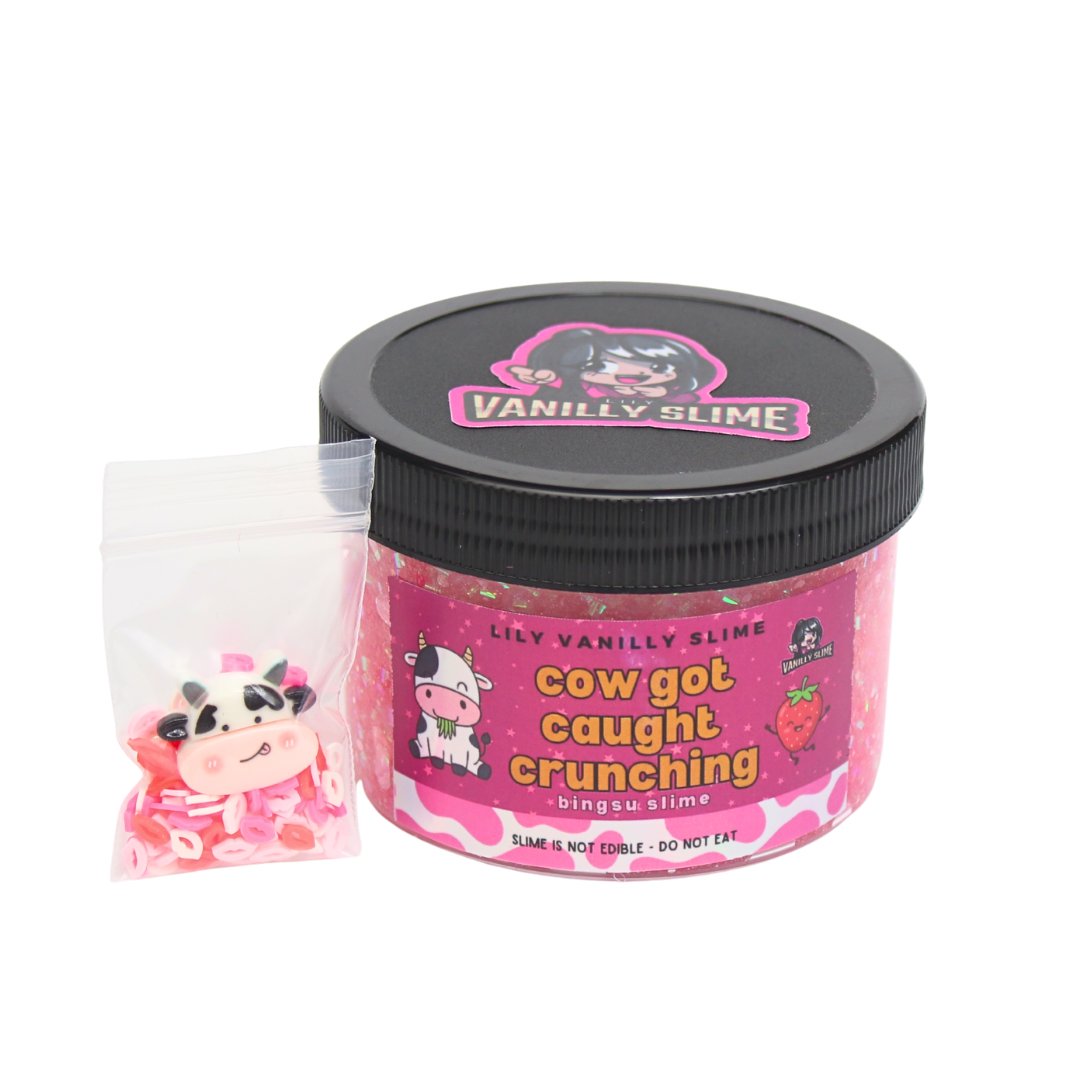 Cow Got Caught Crunching Bingsu Crunchy Slime Scented Strawberry Vanilla | Lily Vanilly Slime