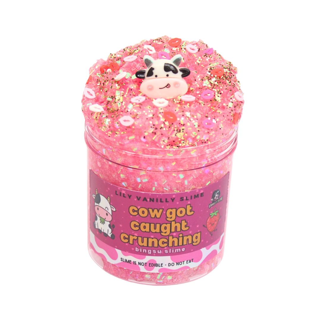 Cow Got Caught Crunching Bingsu Crunchy Slime Scented Strawberry Vanilla | Lily Vanilly Slime