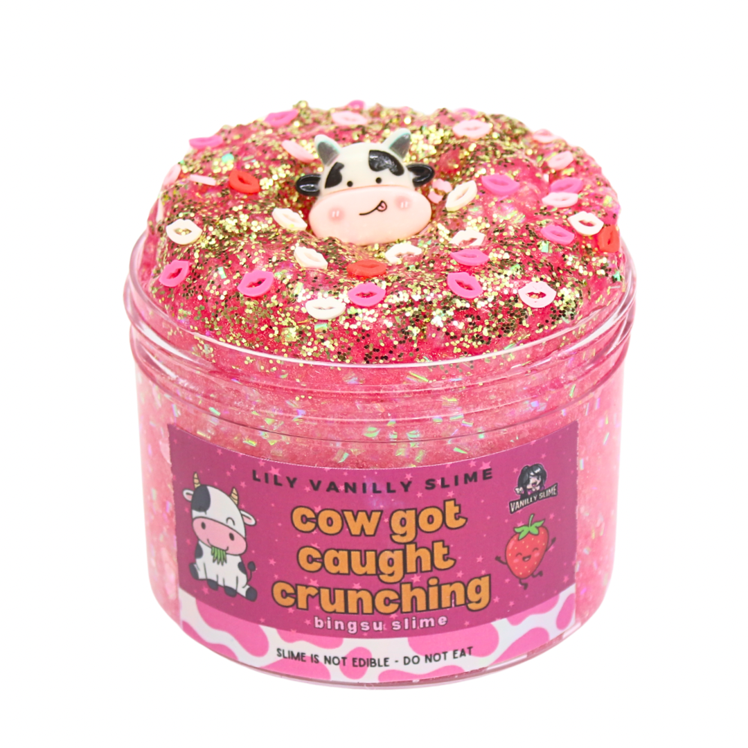 Cow Got Caught Crunching Bingsu Crunchy Slime Scented Strawberry Vanilla | Lily Vanilly Slime